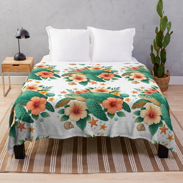 Item preview, Sea Turtle with Tropical Flowers Illustration designed and sold by ArtfulWeave.