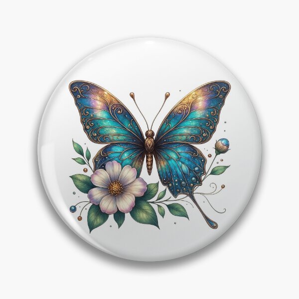 Artikelvorschau, Eleganter blauer Schmetterling mit floralen Akzenten Kunst entworfen und verkauft von ArtfulWeave.
