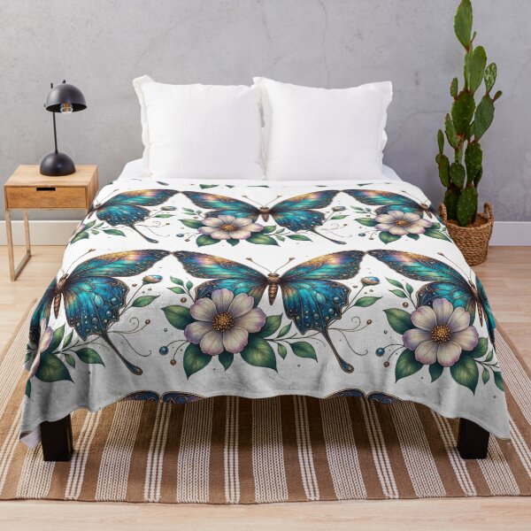 Item preview, Elegant Blue Butterfly with Floral Accents Art designed and sold by ArtfulWeave.