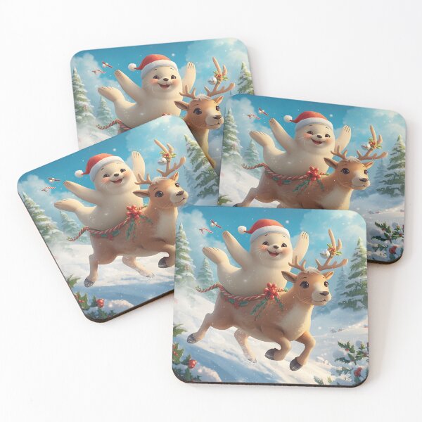 Item preview, Cute Christmas Seal riding a festive Raindeer designed and sold by SealMart.