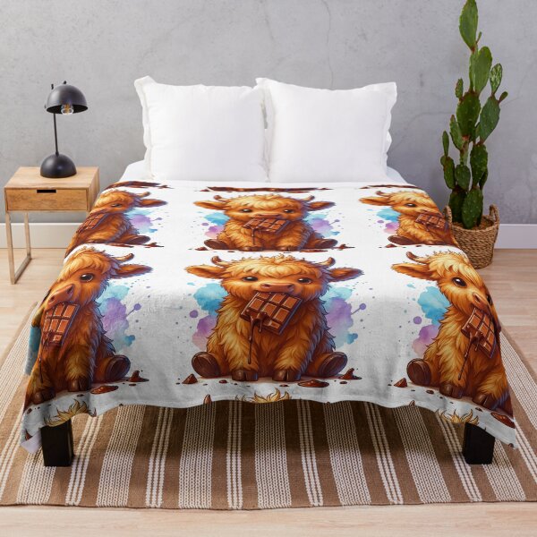 Item preview, Cute Baby Highland Cow Eating Chocolate Illustration designed and sold by ArtfulWeave.