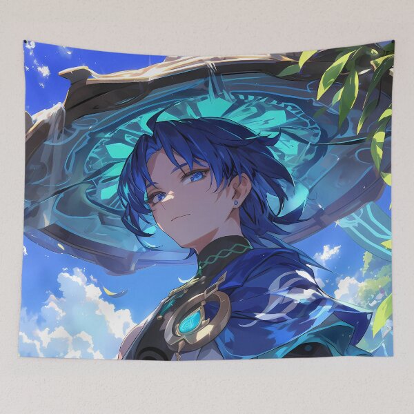 Item preview, Wanderer Genshin Impact mysterious traveler forest blue anime character designed and sold by HumbertoValveno.