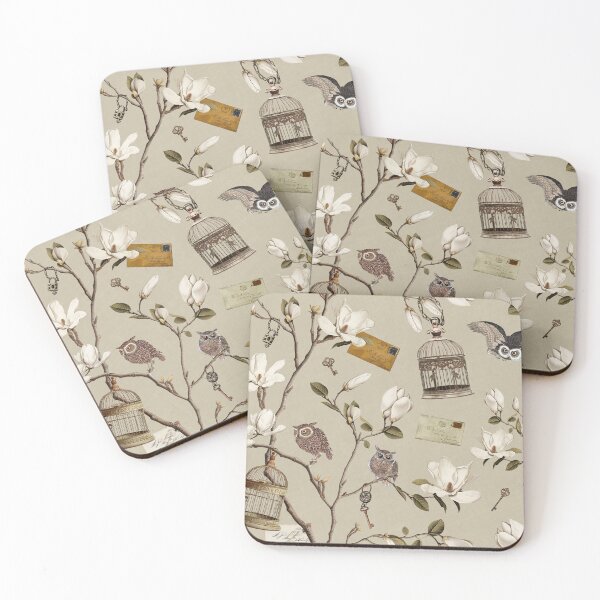 Item preview, Magnolia Grove with Owls in Ecru Beige designed and sold by Delinda Graphic Studio.