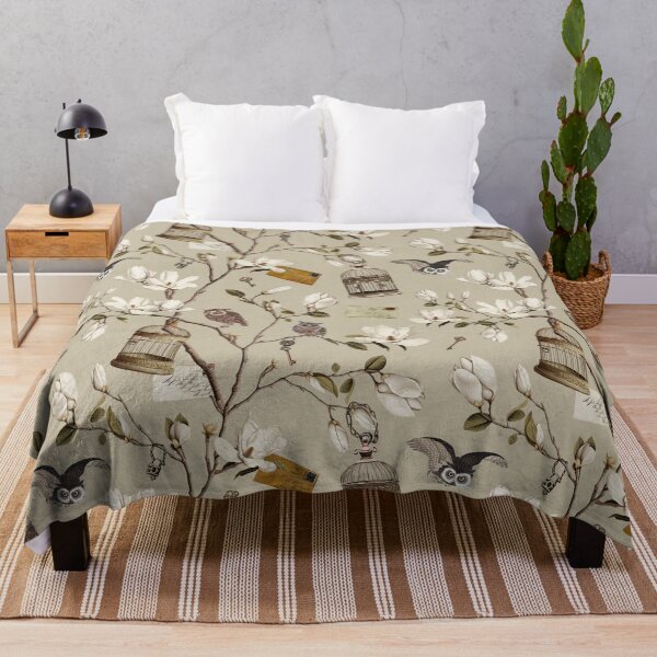 Item preview, Magnolia Grove with Owls in Ecru Beige designed and sold by Delinda Graphic Studio.