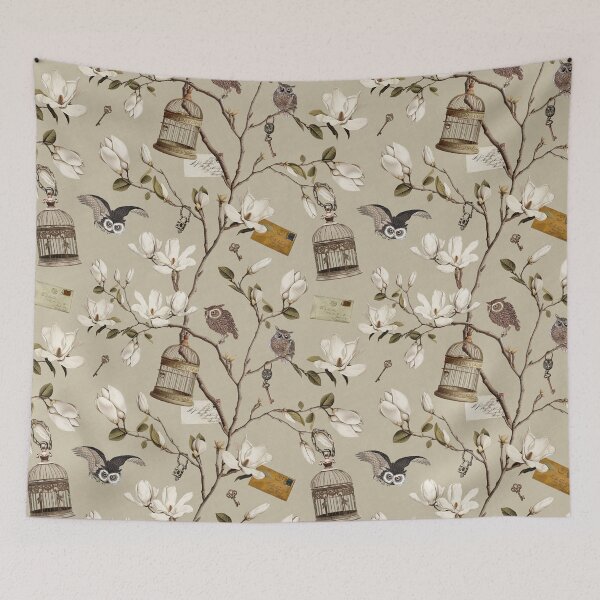 Item preview, Magnolia Grove with Owls in Ecru Beige designed and sold by Delinda Graphic Studio.