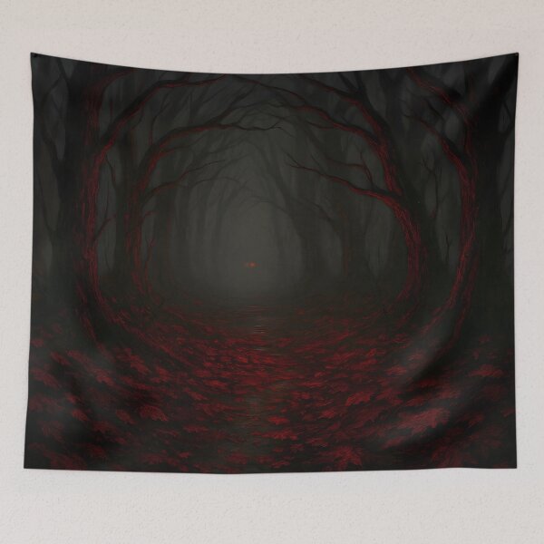 Item preview, Eerie Red Leaf Forest Path at Dusk designed and sold by PandaTShirtShop.