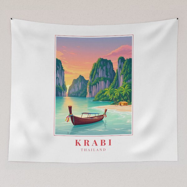 Item preview, Krabi Thailand Illustration – Limestone Karsts, Tropical Beaches & Andaman Wilderness designed and sold by MapMyMiles.
