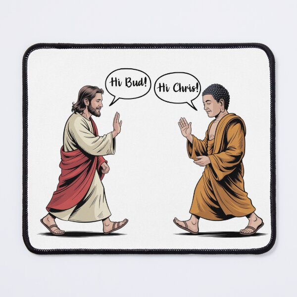 Item preview, Jesus and Buddha Saying Hi – Funny Spiritual Friends Comic Design | ‘Hi Chris!’ ‘Hi Bud!’ designed and sold by ChibiNekoSpace.