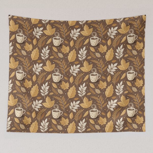 Item preview, Cozy autumnal design with leaves, and coffee designed and sold by Merrylands Artshop.
