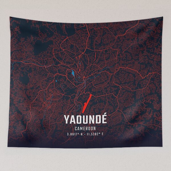 Item preview, Yaoundé Red & Blue Minimalist Map designed and sold by HomeLivingCo.