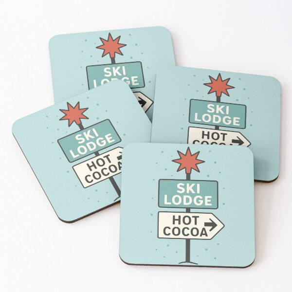 Item preview, Ski Lodge & Hot Cocoa – Winter Retro Signpost Art designed and sold by PrintSmithArt.