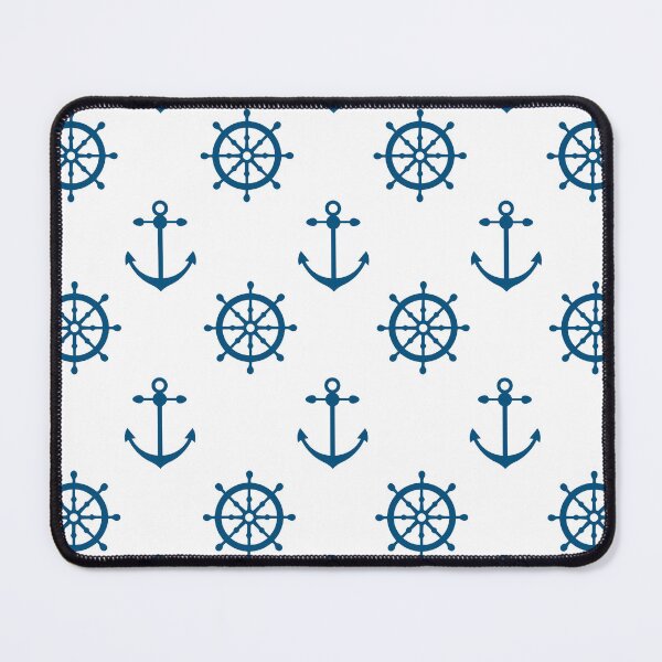 Item preview, Nautical Anchor & Ship Wheel Pattern – Ocean Blue Coastal Design designed and sold by The High Hippo.