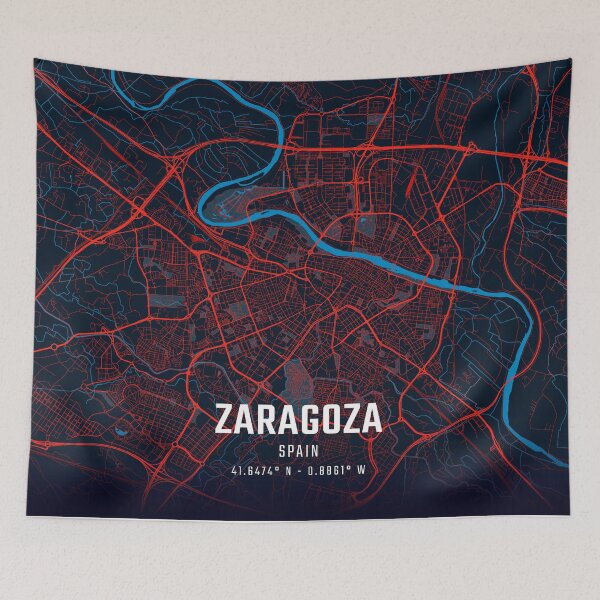 Item preview, Zaragoza Red & Blue Minimalist Map designed and sold by HomeLivingCo.