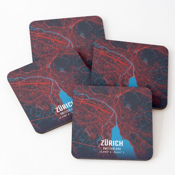 Item preview, Zürich Red & Blue Minimalist Map designed and sold by HomeLivingCo.