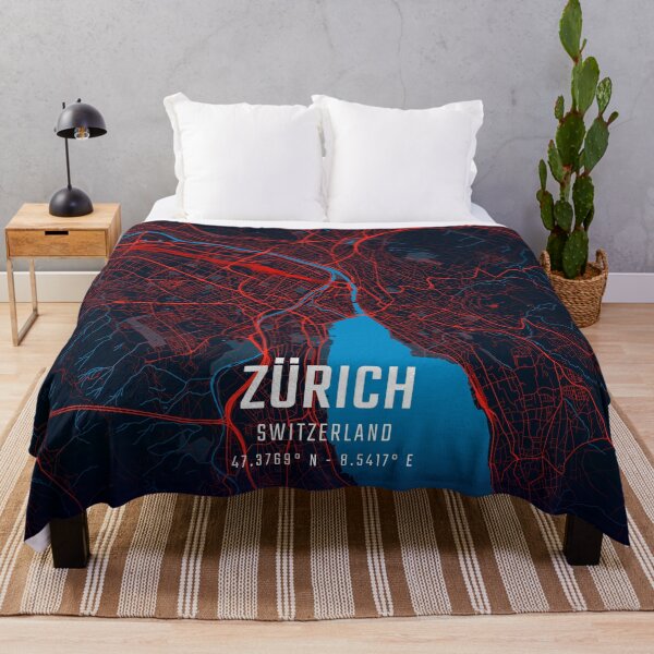 Item preview, Zürich Red & Blue Minimalist Map designed and sold by HomeLivingCo.