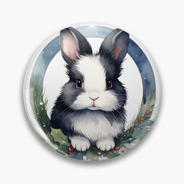 Item preview, Black and white lionhead rabbit in Christmas wreath watercolor designed and sold by LiskoDesign.