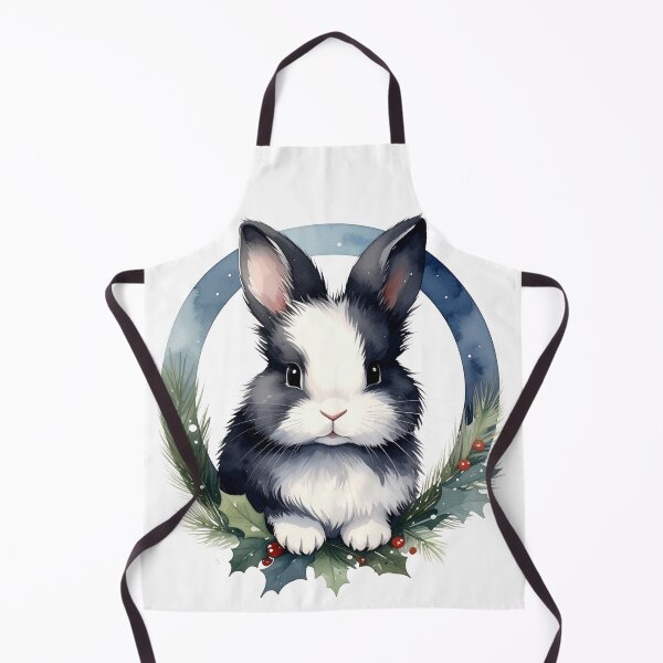 Item preview, Black and white lionhead rabbit in Christmas wreath watercolor designed and sold by LiskoDesign.