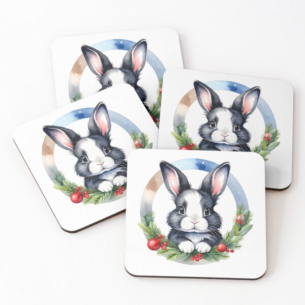 Item preview, Black and white hare in Christmas wreath watercolor designed and sold by LiskoDesign.