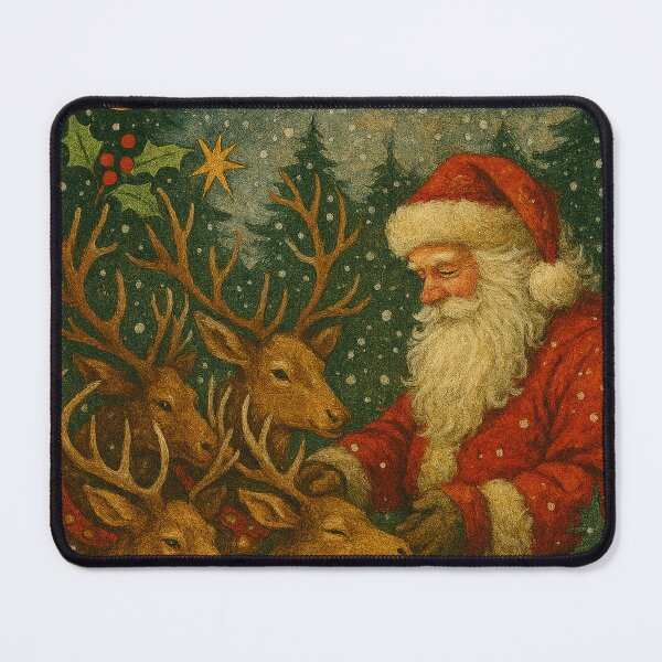 Item preview, Vintage Retro Santa Claus with Reindeer - Nostalgic Christmas Illustration in Old Style designed and sold by Lyvion design.