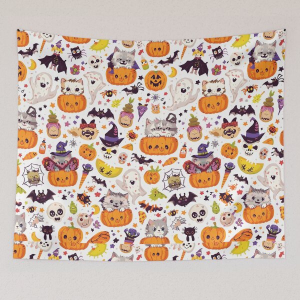 Item preview, Kawaii Halloween Stickerbomb Pattern: Spooky Fun designed and sold by MoonlitDoodles1.