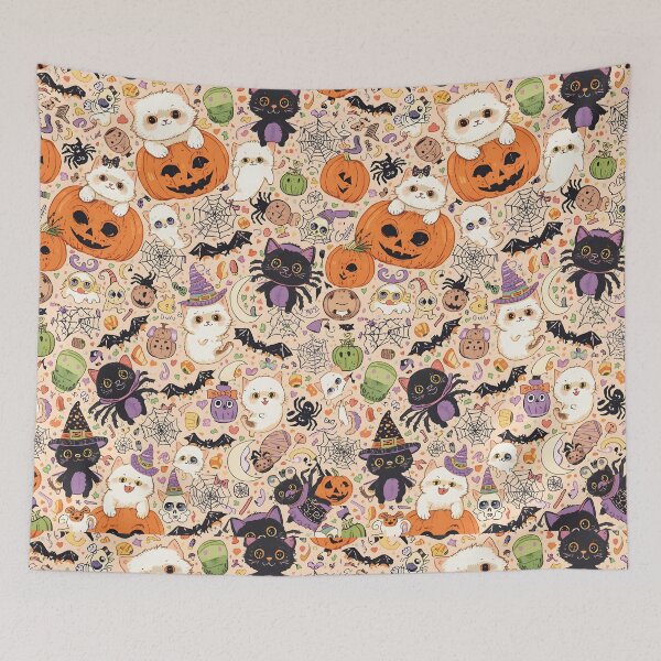 Item preview, Kawaii Spooky Stickerbomb Pattern: Cats and Pumpkins designed and sold by MoonlitDoodles1.