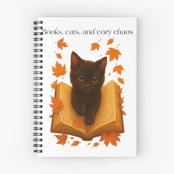 Aperçu de l'œuvre Livres, chats et chaos douillet – Conception de chaton lisant en automne créée et vendue par MagicMeow1.
