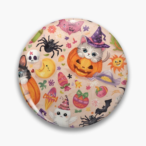 Item preview, Chibi Halloween Kitten Chaos Pattern: Spooky Cute Pumpking designed and sold by MoonlitDoodles1.