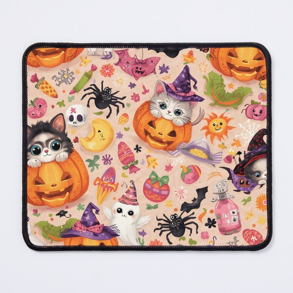 Item preview, Chibi Halloween Kitten Chaos Pattern: Spooky Cute Pumpking designed and sold by MoonlitDoodles1.