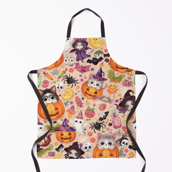 Item preview, Chibi Halloween Kitten Chaos Pattern: Spooky Cute Pumpking designed and sold by MoonlitDoodles1.
