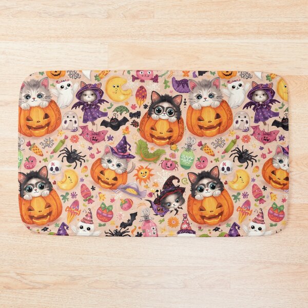 Item preview, Chibi Halloween Kitten Chaos Pattern: Spooky Cute Pumpking designed and sold by MoonlitDoodles1.