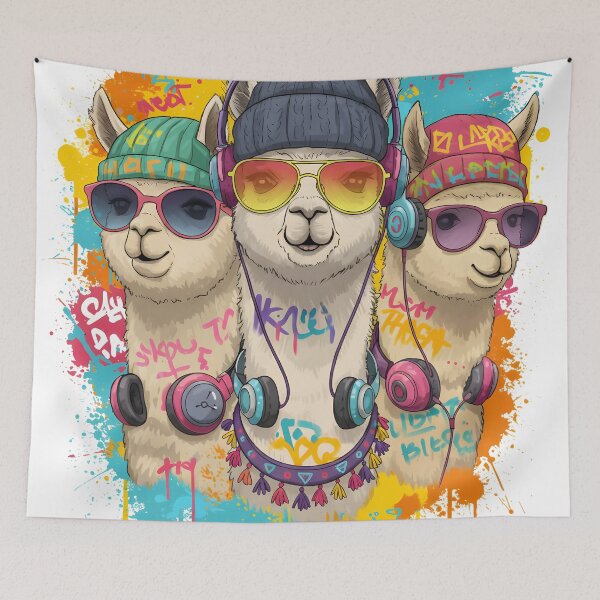 Item preview, Cool Llamas with Headphones – Urban Street Art Alpaca Design designed and sold by R-B-Colors.