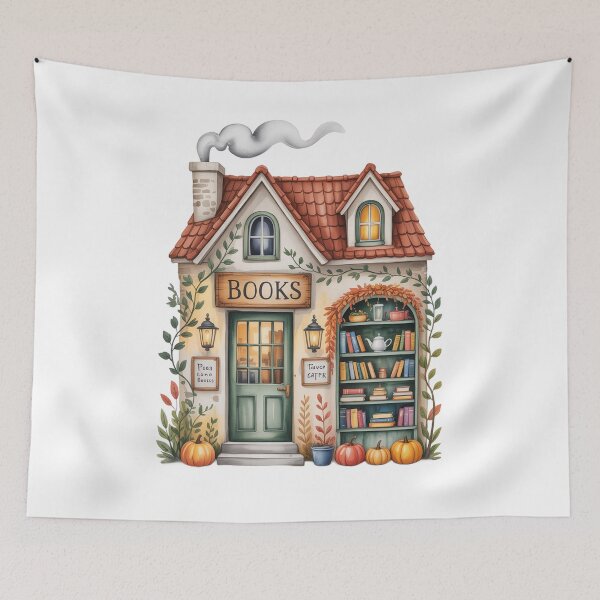 Item preview, Cozy Autumn Bookstore Cottage designed and sold by PrintAtelier.