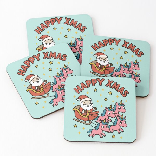 Item preview, Happy Xmas – Santa’s Sleigh Pulled by Pink Unicorns designed and sold by PrintSmithArt.