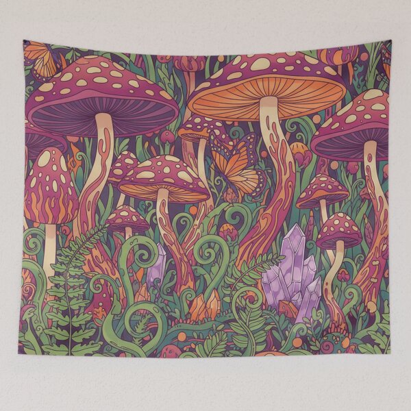 Item preview, Orange & Teal Hippy Mystical Mushroom Garden Art – Fantasy Nature Illustration designed and sold by CreazyCreator77.