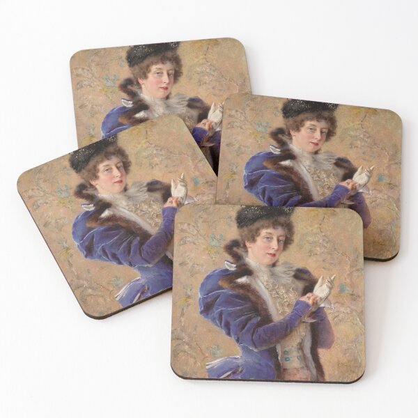 Item preview, Painting of a Lady in blue vintage art designed and sold by Vintage Designs +.