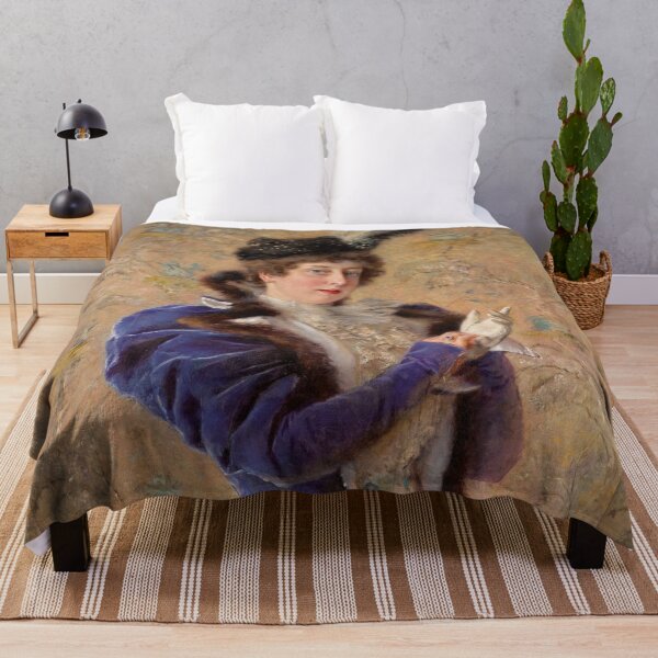 Item preview, Painting of a Lady in blue vintage art designed and sold by Vintage Designs +.
