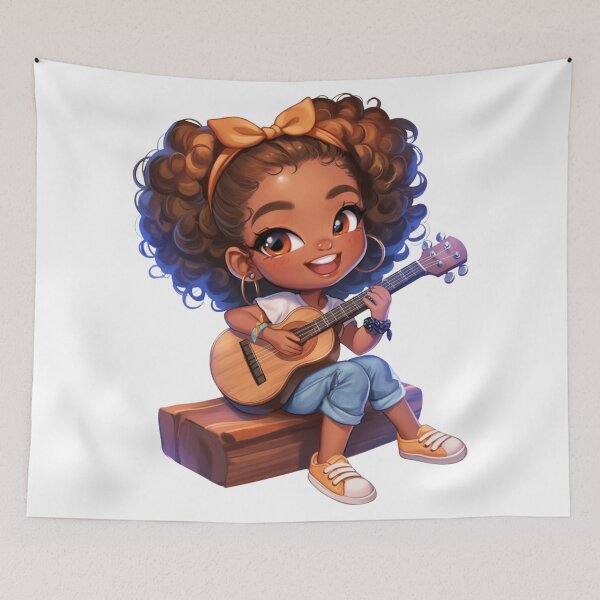 Item preview, Adorable Black Girl Guitar Chibi designed and sold by Lulunza.