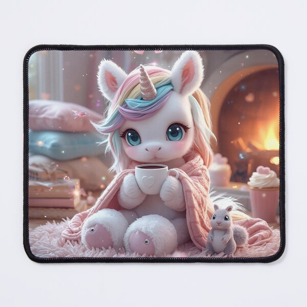 Item preview, Pastel Kawaii Rainbow Unicorn Sitting By A Cozy Fire Drinking Hot Chocolate With Friends designed and sold by MakersFolly.