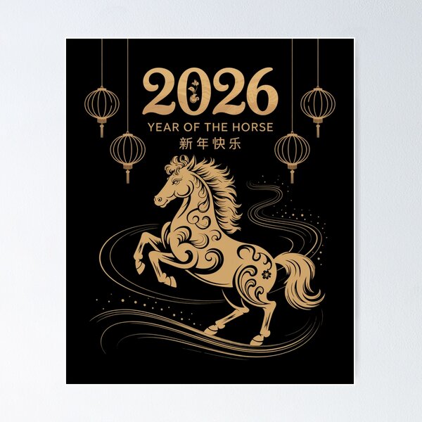 "2026 Year of the Horse Golden Horse Chinese New Year Design" Poster ...