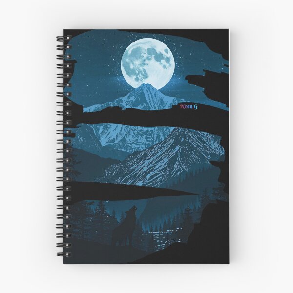 Item preview, Mountain landscape at night, full moon and a single wolf howling Embrace the Night 3 designed and sold by Neon G.