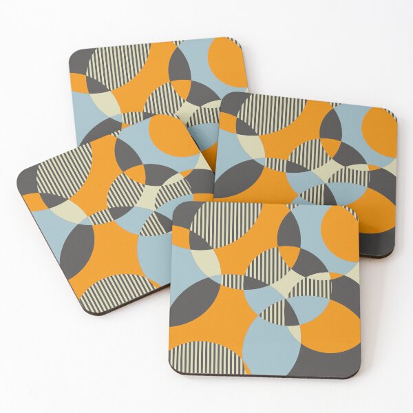 Item preview, Mid-Century Modern Circles and Stripes - Orange, Blue, Gray, Taupe designed and sold by QuestingPixel.