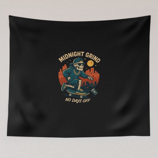 Item preview, Midnight Grind – No Days Off | Urban Skate Skeleton Design designed and sold by PhilllandArt.