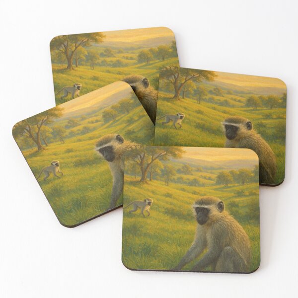 Item preview, Macacos no campo ao pôr do sol   designed and sold by Leonornature.