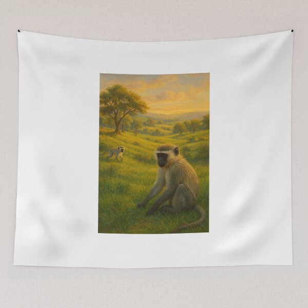 Item preview, Macacos no campo ao pôr do sol   designed and sold by Leonornature.