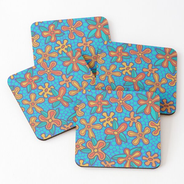 Item preview, Mod flower garden on bright blue with turquoise dots designed and sold by MarySchwindt.