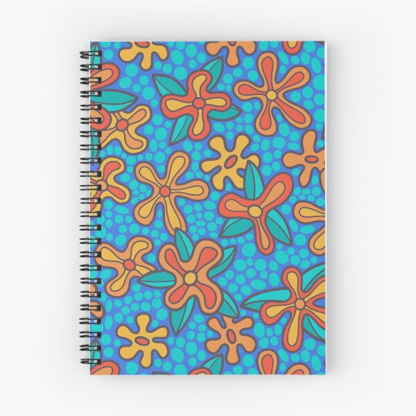 Item preview, Mod flower garden on bright blue with turquoise dots designed and sold by MarySchwindt.