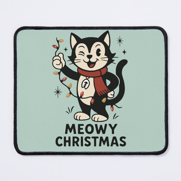 Item preview, Meowy Christmas – Retro Winking Cat designed and sold by PrintSmithArt.