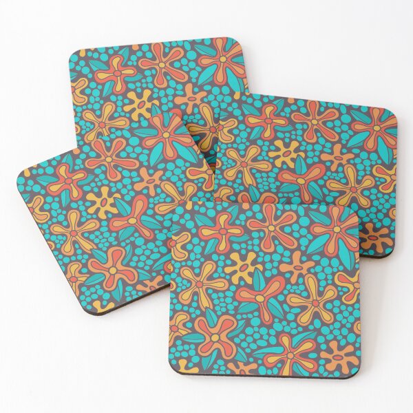 Item preview, Mod flower garden on black bkgrnd with turquoise dots designed and sold by MarySchwindt.