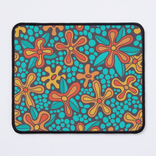 Item preview, Mod flower garden on black bkgrnd with turquoise dots designed and sold by MarySchwindt.