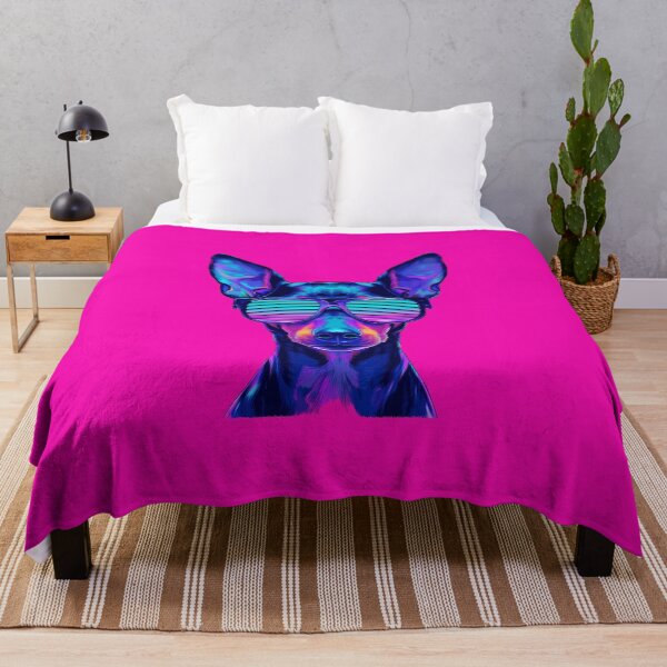 Item preview, Cool Dog with Neon Shutter Shades Sunglasses on Hot Pink Background designed and sold by Mike Kiev art.